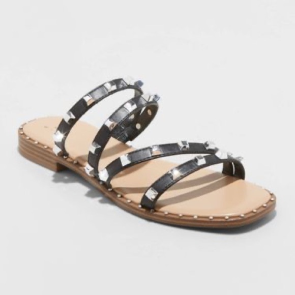 A New Day Black Hollis Embellished Slide Slip On Studded Sandal Size 6 - Picture 1 of 15